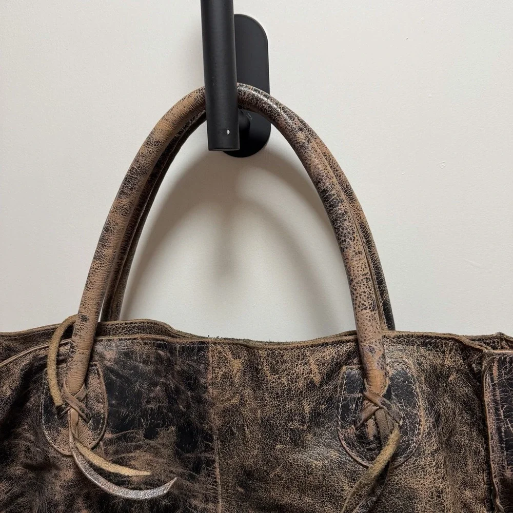 Bed Stu Handbag Black Lux Rustic Rockaway Leather Satchel Purse Tote Bag 18x12x6 - Picture 7 of 16